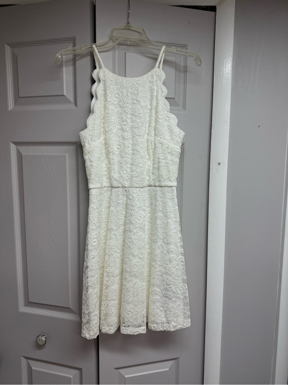 BCX White Lace Mini Dress with Scalloped Sides